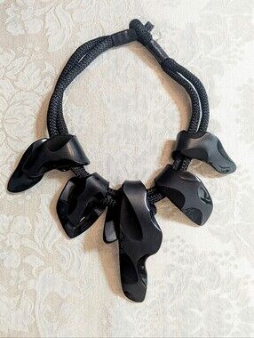 Anne & Frank Vigneri Black Lucite Statement Necklace 1984 Signed Vintage EUC WoW